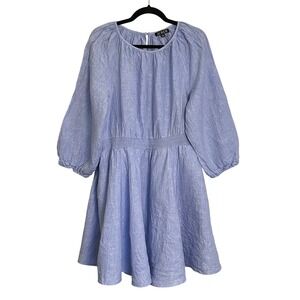 J. Crew Palermo Smocked Waist Linen Chambray Dress Light Blue XL Balloon‎ Sleeve